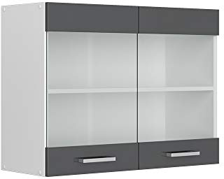 Vicco Hängeschrank R-Line, Anthrazit Hochglanz, 80 cm mit Glastüren, zur Aufbewahrung von Haushalts- und Gebrauchsgegenständen