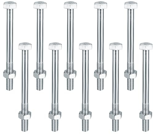 10 Piezas M10 Tornillos con Tuercas, M10 x 120 mm Tornillo de Cabeza Hexagonal con Tuerca, Tornillos Pernos Hexagonales de Máquina Galvanizados para Construcción Metálica