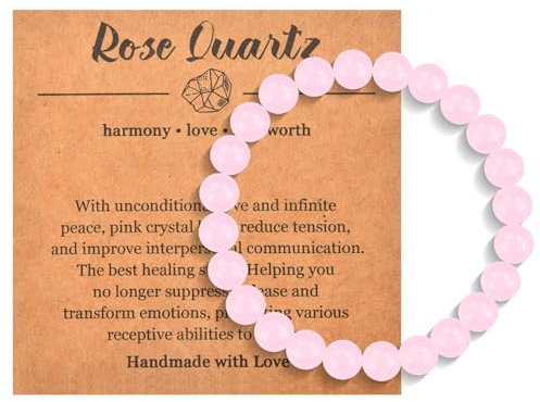 CERSLIMO Natural Bead Bracelet for Women & Men - Healing & Anxiety Bracelet with Beautiful 8mm Crystal, Rose Quartz