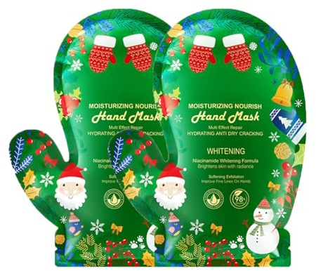 Naolve 2Pair Christmas Nicotinamide Moisturizing Hand Mask and Foot Mask Gifts Set, Travel Size for Women and Girls, Christmas Hand Mask and Foot Mask for Dry, Dark and Rough Skin (Hand Size)
