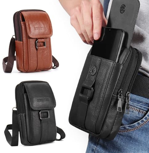 Hwtcjx Porta Cellulare Da Cintura, Portatelefono da Cinta, Borsa da Uomo per Cellulari, Custodia Cellulare Telefono, Marsupio da Telefono, Borsello Telefoni (Nero, 12 x 4 x 19.5 cm)