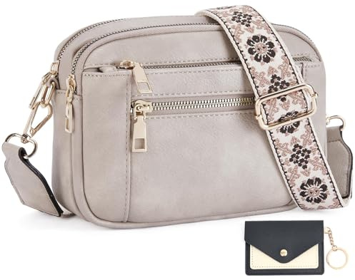 JinDouer UmhäNgetasche Damen Pu Leder, Crossbody Bag mit Breitem Schultergurt, Kleine Handtasche mit Vielen FäChern - Tasche (Grau)