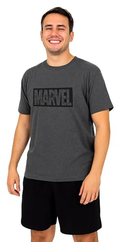 Marvel - Pijama para hombre - Conjunto de pijama para hombre, manga corta, parte superior con pantalones cortos, color gris/negro, Gris y negro., M
