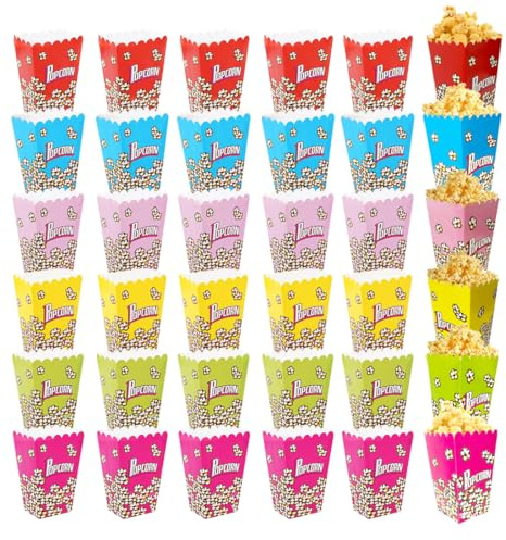 Piccolo Scatole per Popcorn, 36 Pezzi, Porta Pop Corn di Carta, Contenitori pop Corn Carta in Diversi Stili, Scatola di popcorn usa e getta pieghevole, per Serate al Cinema, Multicolore