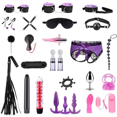 Oziral Bondage Set 26Pcs Restraint Set BDSM Set for Couples Purple