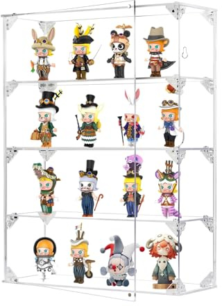Vitrine en Acrylique pour Objets de Collection, Organisateur de Rangement Mural ou de Bureau Transparent à 4 Niveaux pour Figurines Pop, vitrine Anti-poussière pour Mini-Jouets et Cristaux de Roche