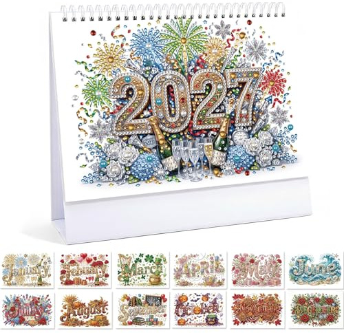 CXINLky Calendrier de bureau 2027 Diamond Art, calendrier de bureau avec support, calendrier de table pour le Nouvel An – 02endrier de table pour le Nouvel An – 02
