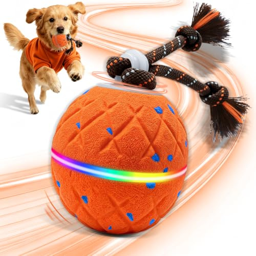 Balle Interactive pour Chien - Wicked Ball Rolly avec Queue & Aboiements, Jouet Intelligent pour Chien avec 2 Modes, E-TPU, Rechargeable USB-C, Lumières RVB, pour Chiens de Taille Moyenne à Grande