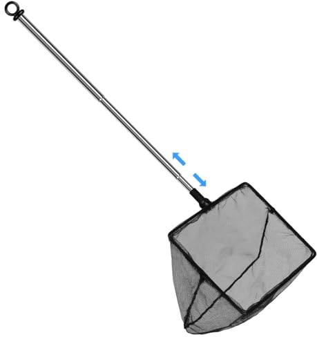 Flintronic Guadino Rete Da Pesca Telescopico, Retino Pesca 15cm（6 Pollici）Quadrata, Con Manico In Acciaio Inox, Rete Morbido E Maglia Fine, Per Acquario Domestico, Laghetti, Laghi - Nero