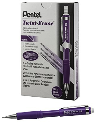 Pentel Twist-Erase III Mechanical Pencil, (0.9mm), Violet Barrel, Box of 12 (QE519V)