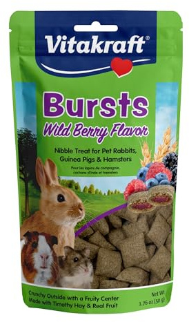 Vitakraft Bursts Small Animal Treat Wildberry Flavor 1.76 oz - Crispy Outside with Soft Berry Center - Fun Reward Snacks for Rabbits Guinea Pigs Hamsters and Other Small Pets