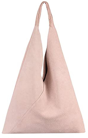 OBC Made in Italy Damen XXL Leder Tasche Handtasche Wildleder Shopper Schultertasche Hobo-Bag Umhängetasche Ledertasche Beuteltasche Velourleder DIN-A4 Hellrosa