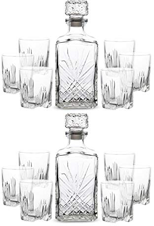 Bormioli Rocco Selecta Whiskey Set - Twin Pack - Each Box Includes a 1L Decanter & Set of 6 Whiskey Glasses, 285ml - Made in Italy