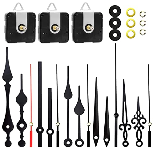 Sweetone Uhrwerk für Wanduhr, 3 Stück Uhrwerke zum Selbsteinbau mit Zeiger, Hoch Drehmoment Lange Welle Uhrwerk Mechanismus mit 5 Verschiedenen Paaren von DIY Uhrwerk Kits Ersatz