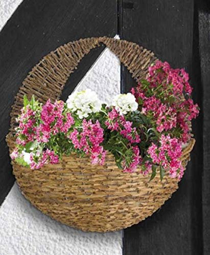 Garden Mile Garden Hanging Flower Basket 16'' Round Rattan Plant Holder Outdoor Plant Pot Planter with Wall Mount Wicker Flower Pot Basket Pre-Lined for Easy Planting
