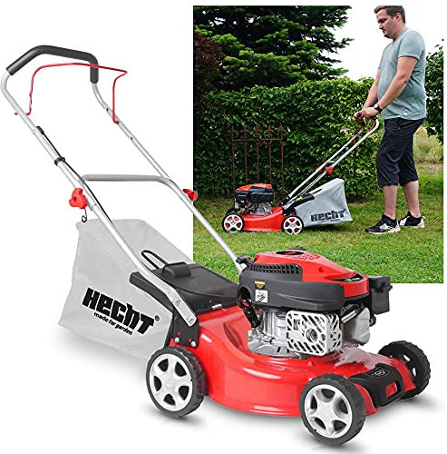 HECHT Tondeuse à gazon à essence - Puissant moteur 4 temps 2,0 kW (2,72 CV) - Avec largeur de coupe de 40,6 cm - Bac de ramassage de 40 l - Roues brevetées et cordon de démarrage - Tondeuse à gazon à