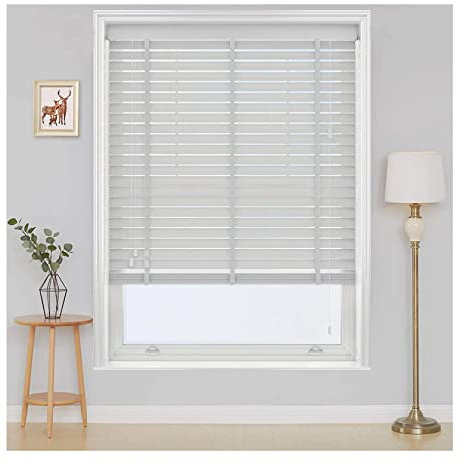 90 x 150cm White Tape Design Faux wood window Venetian Blinds, Child Safe - 50MM Slats