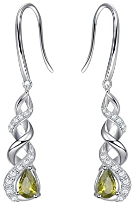 Qings Geburtsstein Infinity Ohrringe August - 925 Sterling Silber CZ Kristall Ohrringe Olivine Peridot August Unendlichkeit Ohrringe MäDchen OhrhäNger Funkelnder Schmuck für Frauen MäDchen