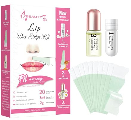Beauty7 Strisce di cera Fit, strisce di cera fredda, strisce di cera depilatoria per labbra superiori, strisce di cera fredda, strisce depilatorie per la depilazione del labbro superiore, con polvere