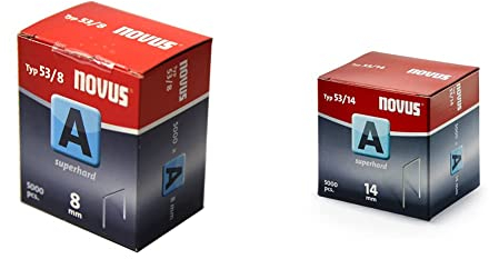 Novus Feindrahtklammern 8 mm superhart, Sparverpackung & Feindrahtklammern 14 mm superhart, Sparverpackung mit 5000 Tacker-Klammern vom Typ A 53/14, aus Stahldraht