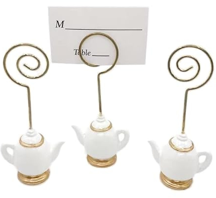 AMERRY Table Card Holder，Place Card Holders, Table Number Holder，Photo Holders, Party Favors, Wedding Decorations (Golden and White)