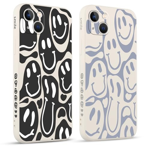 Pnakqil 2 stück Handyhülle für iPhone 13 6,1, Hülle Lustiges Funny Lächeln Design Grimace Bemaltes Muster süß Ästhetik Mädchen Silikon Schutzhülle Tasche Schön Kameraschutz Case