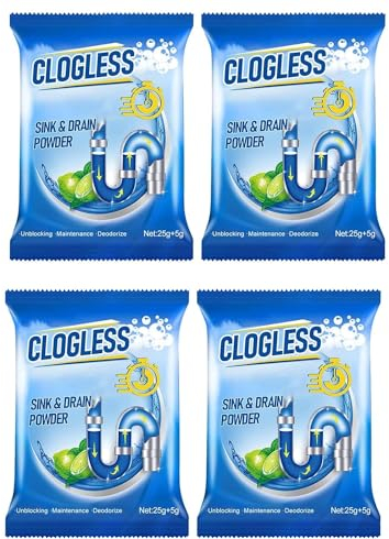 Pipeline Sauber Pulver,Küchen Rohr Sauber Pulver,Rohrleitung Reinigung Pulver,Schnellschäumender Rohrreiniger,Waschbecken Abflussreiniger,Effektives Abflusspulver für Abflüsse,4PC