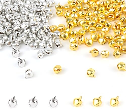 RISVOWO Glöckchen, Glöckchen zum Basteln 200 Stück, 8 mm Glocken, Kleine Glöckchen zum Basteln, Glocke Klein mit Löchern Geeignet für Feiertagsdekoration (2 Farben)