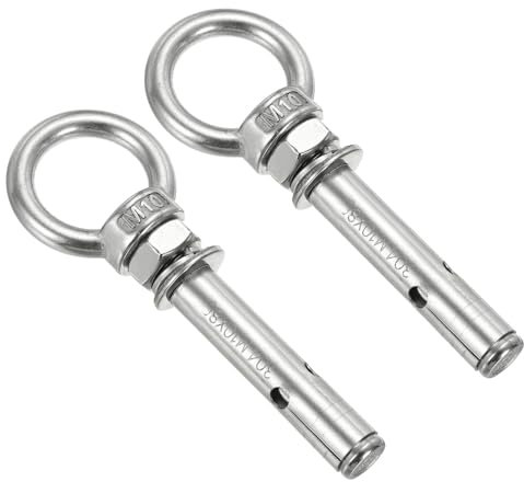 PATIKIL Tornillo de Expansión M10x80mm 2 Piezas Acero Inoxidable 304 Anclaje de Hombro con Anilla para Paredes de Hormigón y Ladrillo Ingeniería de Toldos y Aparejos Plateado