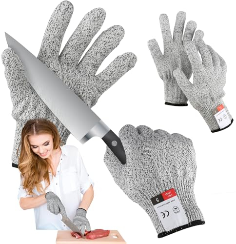 2 Paar Schnittschutzhandschuhe Küche, 22.5 x 10.5cm Schnittfeste Handschuhe mit Level 5 Schutz, Arbeitshandschuhe, Schnitzhandschuhe für Erwachsener,Küche Handschuhe Schnitzhandschuhe für Damen&Herren