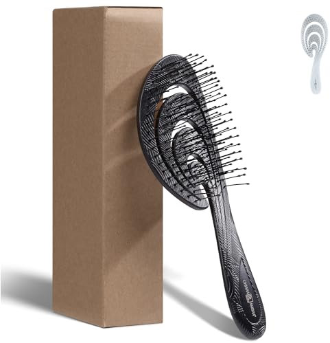 Chiara Ambra Spazzola Districante per Capelli - Spazzola a Spirale per Donna e Uomo - Spazzola Scioglinodi per Capelli Ricci Lisci e Bagnati - Ergonomica e Delicata - Nero