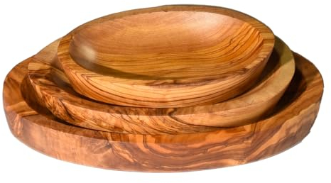 Cleminson 3 piatti da portata in legno d'ulivo – Trio impilabile per tapas e salse, ciotole rustiche in legno