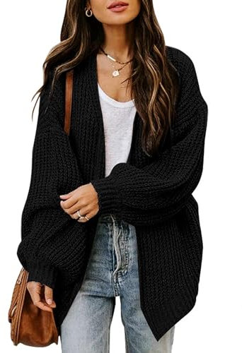 Jhsnjnr Strickjacken für Damen Mode Open Front Grobe Strickmantel Oversize Laternen Langarm Strickwaren Cardigan