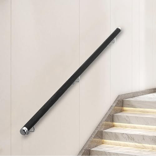 Pasamanos de madera antideslizantes para escaleras montado en la pared, kit de barra de seguridad con soportes para ancianos y niños, ideal para pasillo interior, villa, edificio, loft, 350 cm (negro)
