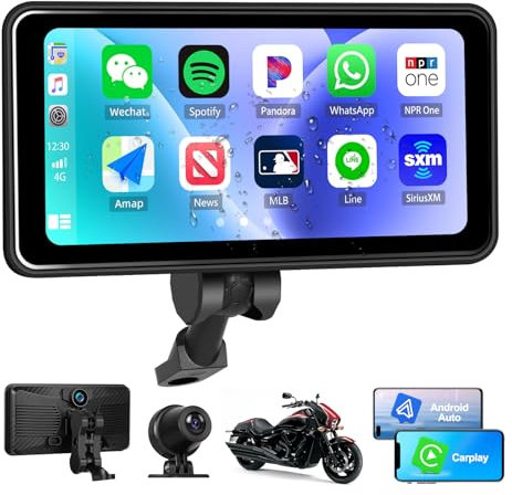 CAMECHO Navigation Moto avec Carplay sans Fil Android Auto,6.25 Pouces IP68 Waterproof écran Tactile IPS Portable,Support Bluetooth/Casque Bluetooth/TF/Airplay/Android Cast/EQ/Caméra Avant et arrière