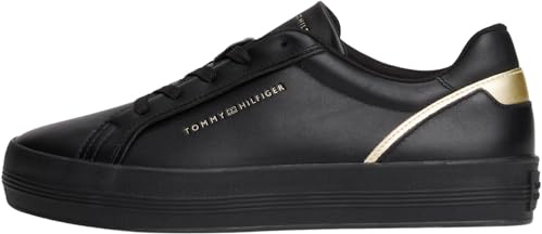 Tommy Hilfiger Donna Sneakers Vulcanizzate Foxing in Pelle, Nero (Black), 41