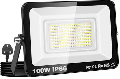 Willpower Faretto LED Esterno 100W 10000LM, Faro LED con Spina Proiettore LED 6000K Bianco IP66 Luce di Sicurezza a LED Illuminazione per Garage Giardino Cortile Patio Piazza Officina
