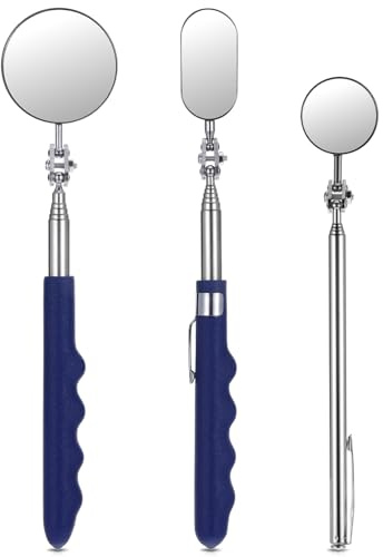 Set di 3 specchietti telescopici per ispezione auto, con manico telescopico, girevole a 360, set di strumenti telescopici, specchietti estraibili, specchio telescopico