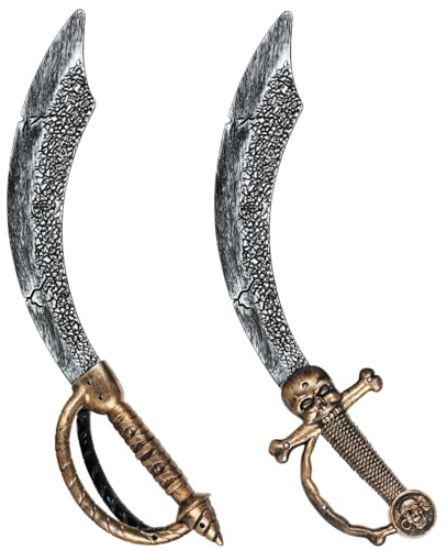 Pirate Sword, 2pcs 18 Plastic Toy Sword Pirate Costume Accessories for Adult Halloween Cosplay Party Dress-Up Brown