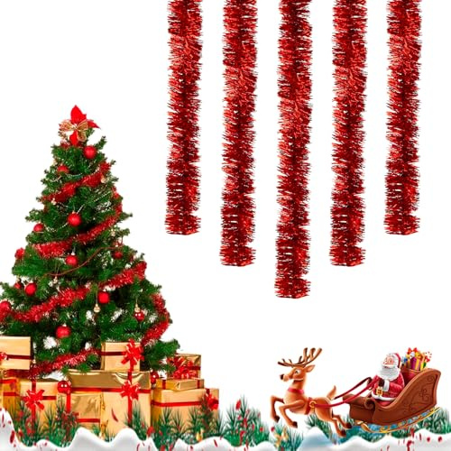 10 m de espumillón para árbol de Navidad rojo, guirnalda de Navidad, decoración de árbol de Navidad, guirnalda roja para árbol de Navidad, decoración navideña para exteriores (rojo)