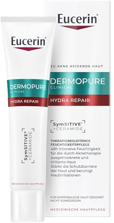 Eucerin DermoPure Clinical Hydra Repair 40 ml, fuktkräm för ansiktet mot rodnad och irritation från akneläkemedel, ansiktskräm för fet och akne benägen hud med ceramider