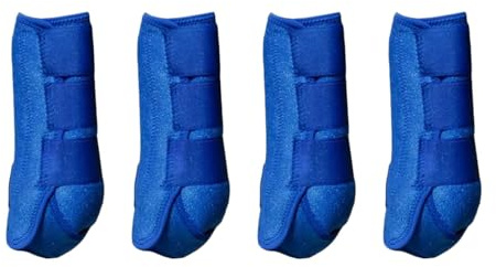SZLIFE 4 Pezzi Stivali Protettivi Cavallo Fasce Coprigambe Sostegno Set Paracolpi Materiale Neoprene Riutilizzabili Adatti Equitazione Allenamento, Blu, S