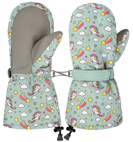 Bibykivn Skihandschuhe Kinder, Fäustlinge wasserdicht und Winddicht Skihandschuhe, Winterhandschuhe für Skifahren Radfahren Snowboarden Outdoor-Aktivitäten (Grün, 2–4 Jahre)