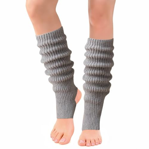 IHLOOTD Calentadores Piernas Mujer, Calentadores Tobillos Estilo Ballet, Calentador Piernas Punto para Mujer, Calentador Elásticos Otoño e Invierno, para Fiesta, Yoga, Ballet, Fitness (Gris)