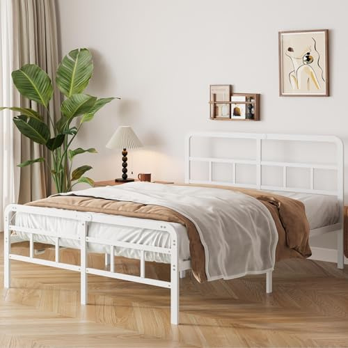 Yicensen Cama 180 x 200 cm con Cabecera y Pie de Cama de Metal | Altura de Cama 36 cm, Metal Blanco Resistente, Diseño Minimalista, Fácil Montaje y Soporte Silencioso