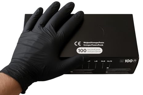 B teurobrecher Gants jetables en nitrile, 100 pièces par boîte, Noir, Sans poudre et sans latex, Tailles S à XL, Gants à usage unique pour usage médical et industriel (M)