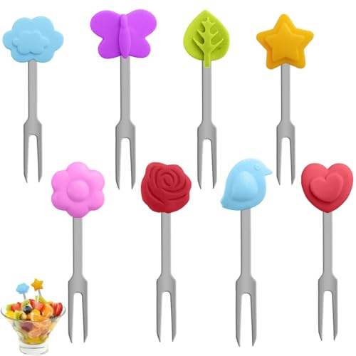 BAHME 8 Pcs forchette bambini forchette da frutta per bambini, forchette da frutta in acciaio inox, mini forchette per bambini, per feste, picnic, cucina, caffetteria