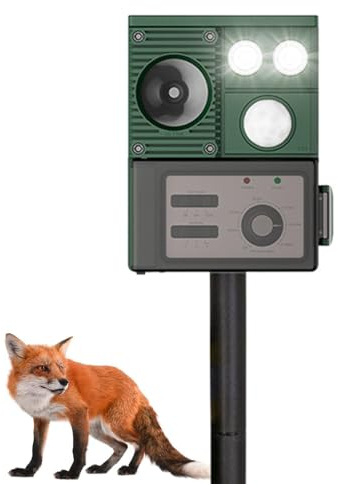 Repellente per animali ad ultrasuoni – Unità ad ampia copertura con doppio altoparlante, quadrante con frequenza di regolabile, sensore di luce diurna e notturna, deterrente a LED la
