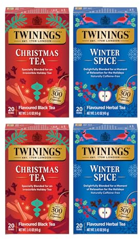 Twinings Holiday Variety Pack Tea Bags, Christmas Tea and Winter Spice, 20 Count (Pack of 4), Enjoy Hot or Iced, 80 Teabags