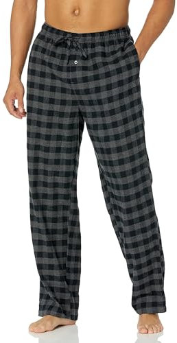 Amazon Essentials Men's Breathable Flannel Pyjama Trousers (Available in Big & Tall), Black Grey Buffalo Plaid, XXL